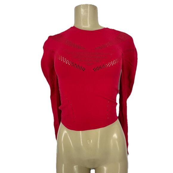 Fabletics Small? Women Sarah SculptKnit® Long-Sleeve Top Red Cropped G5 - Picture 1 of 8